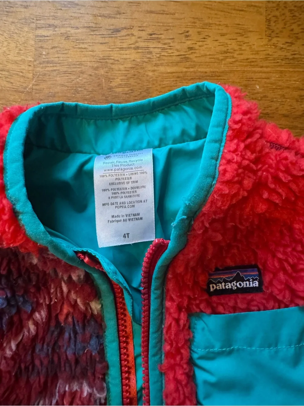 Patagonia Kids Sherpa Jacket - Red with Teal Trim